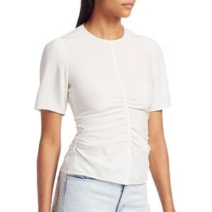 RAG & BONE Maris Chalk Silk Tee Elegant Off-White Ruched Front Business Top Sz 2
